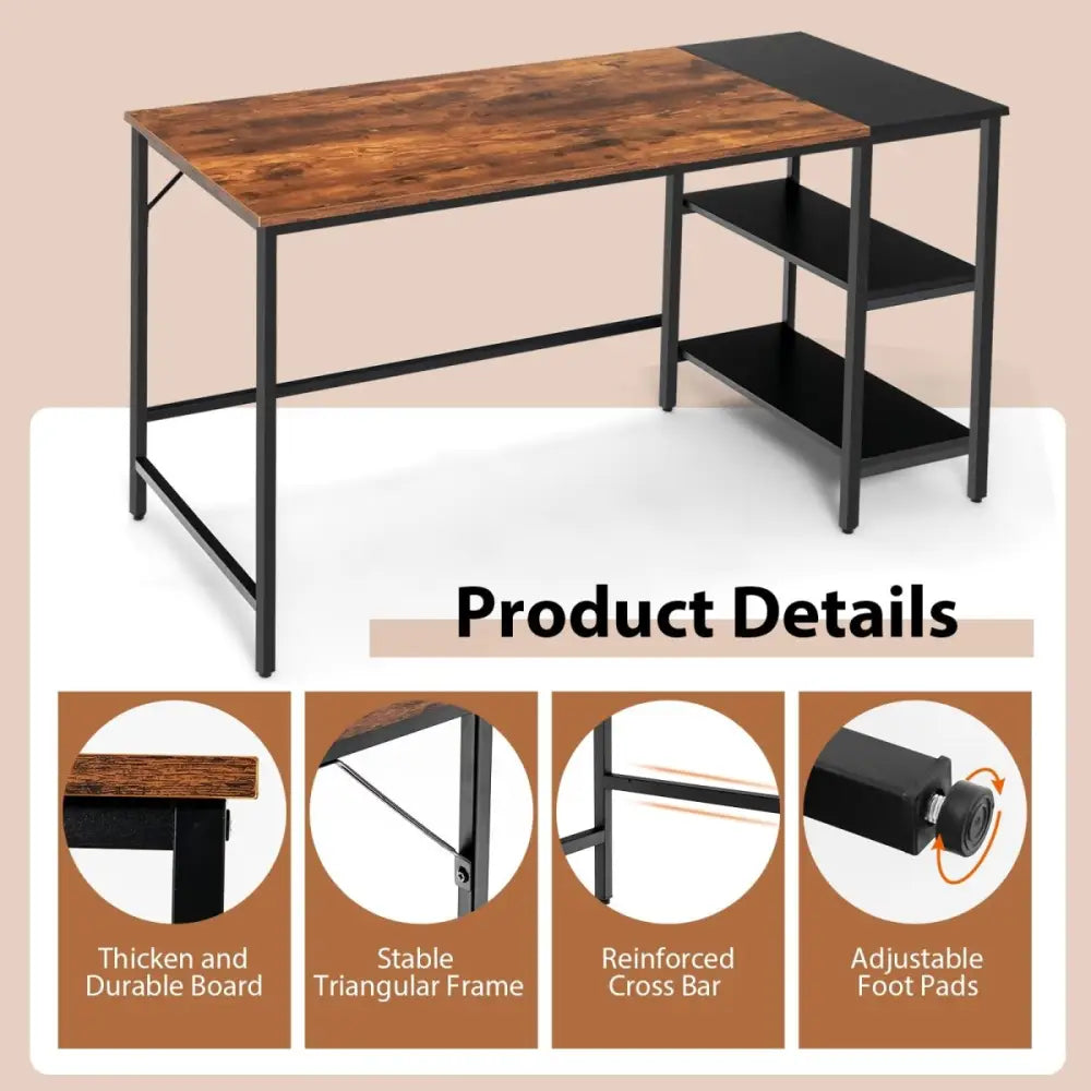 1.4m Computer Desk with Book Storage – Student Study Workstation Vintage Oak Finish - Home & Garden > Home Office