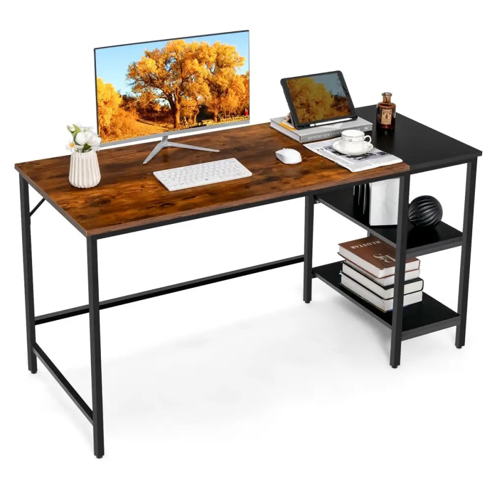 1.4m Computer Desk with Book Storage – Student Study Workstation Vintage Oak Finish - Home & Garden > Home Office