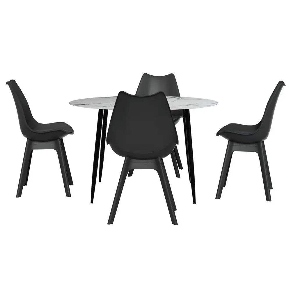 1 Artiss Dining Table and 4 Chairs Set Marble Black - Furniture > Dining > Dining Set