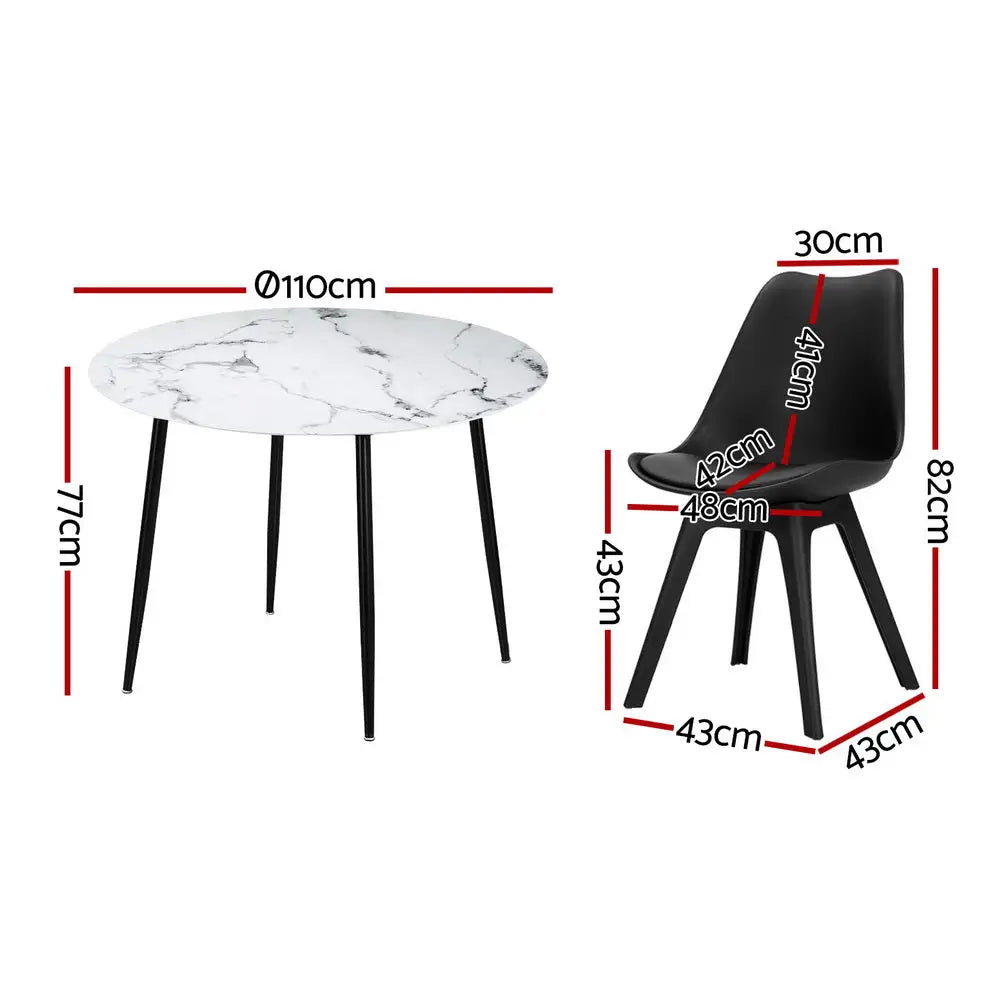 1 Artiss Dining Table and 4 Chairs Set Marble Black - Furniture > Dining > Dining Set