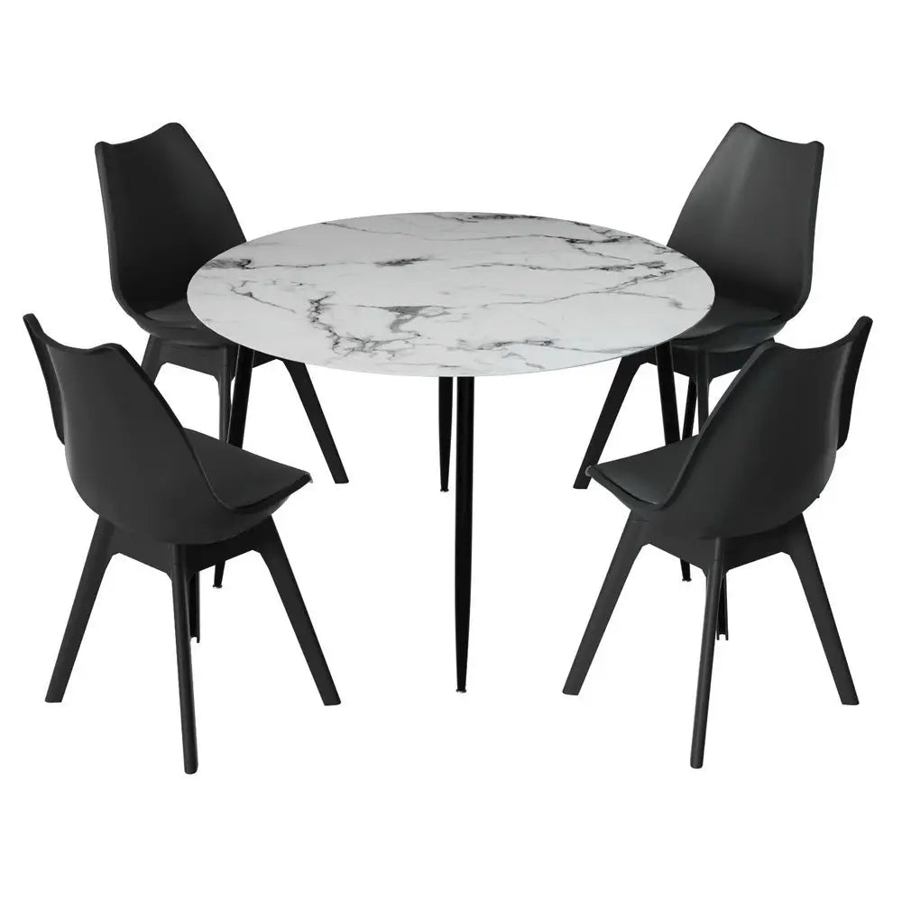 1 Artiss Dining Table and 4 Chairs Set Marble Black - Furniture > Dining > Dining Set