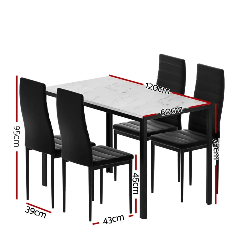 1 Artiss Dining Table and 4 Chairs Set Marble Effect - Furniture > Dining > Dining Set