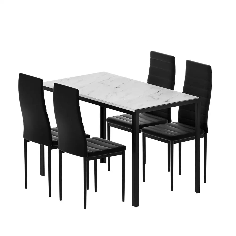 1 Artiss Dining Table and 4 Chairs Set Marble Effect - Furniture > Dining > Dining Set
