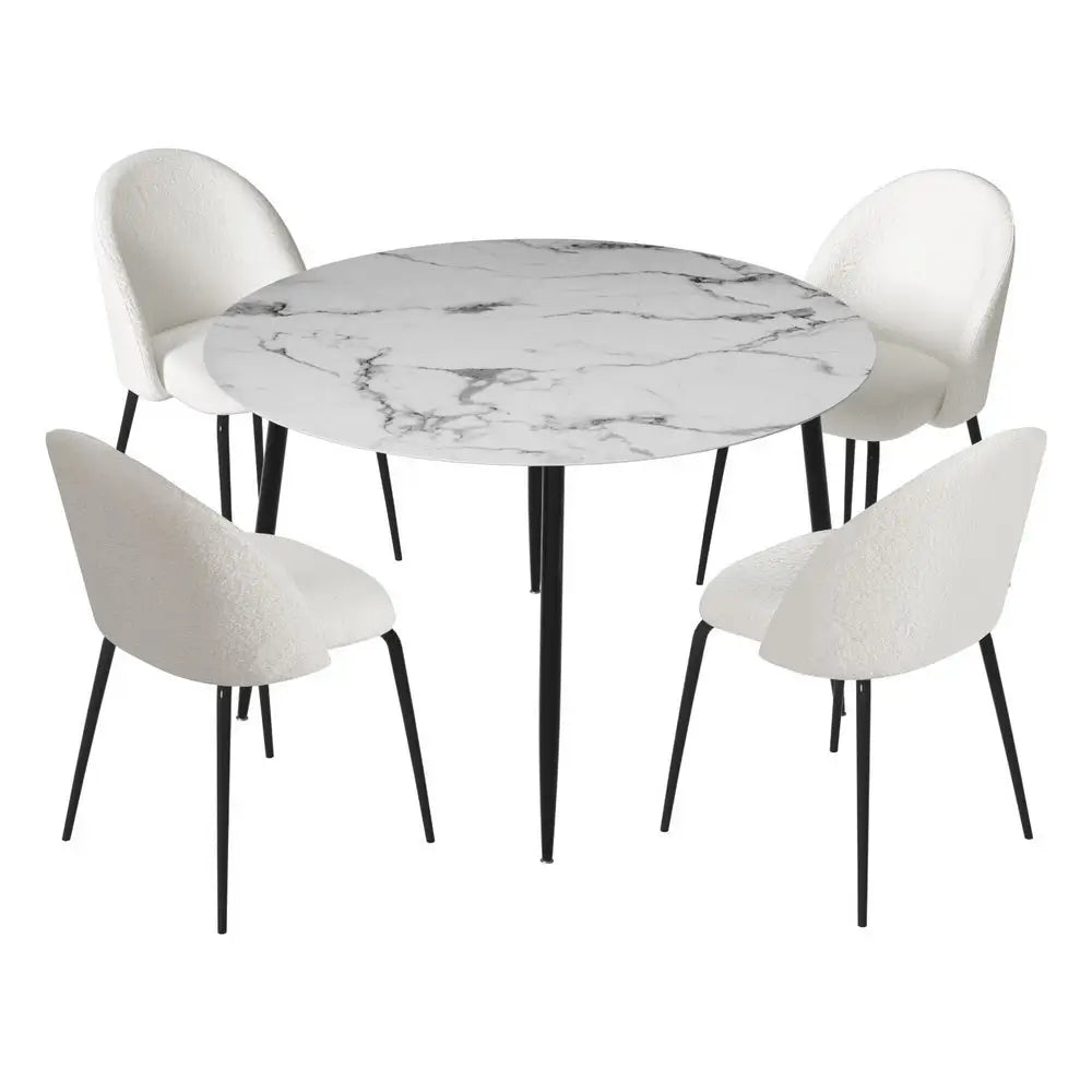 1 Artiss Dining Table and 4 Chairs Set Marble White - Furniture > Dining > Dining Set