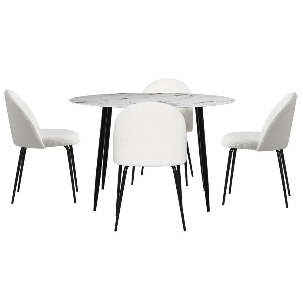 1 Artiss Dining Table and 4 Chairs Set Marble White - Furniture > Dining > Dining Set