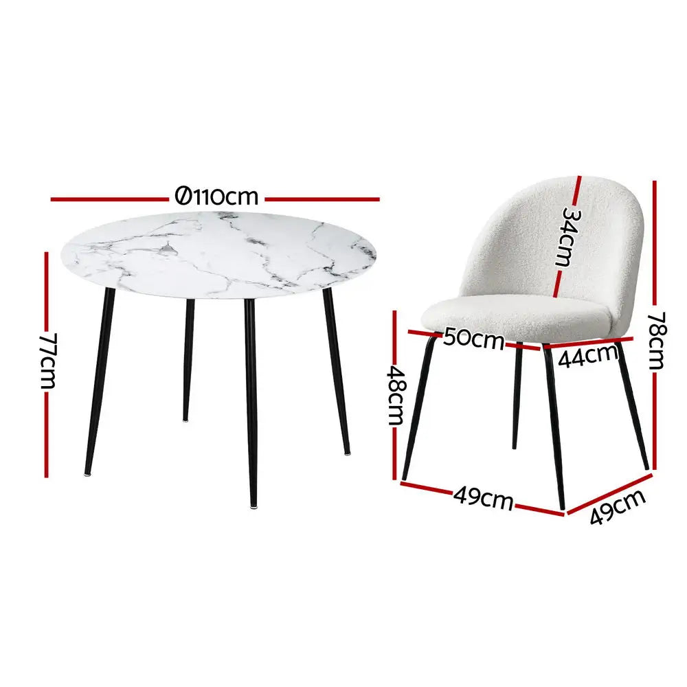 1 Artiss Dining Table and 4 Chairs Set Marble White - Furniture > Dining > Dining Set