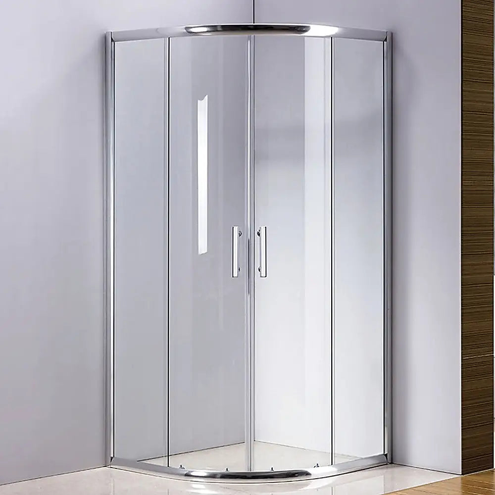 100 x 100cm Rounded Sliding 6mm Curved Shower Screen with Base in Chrome - Furniture > Bathroom > Shower Heads & Screens