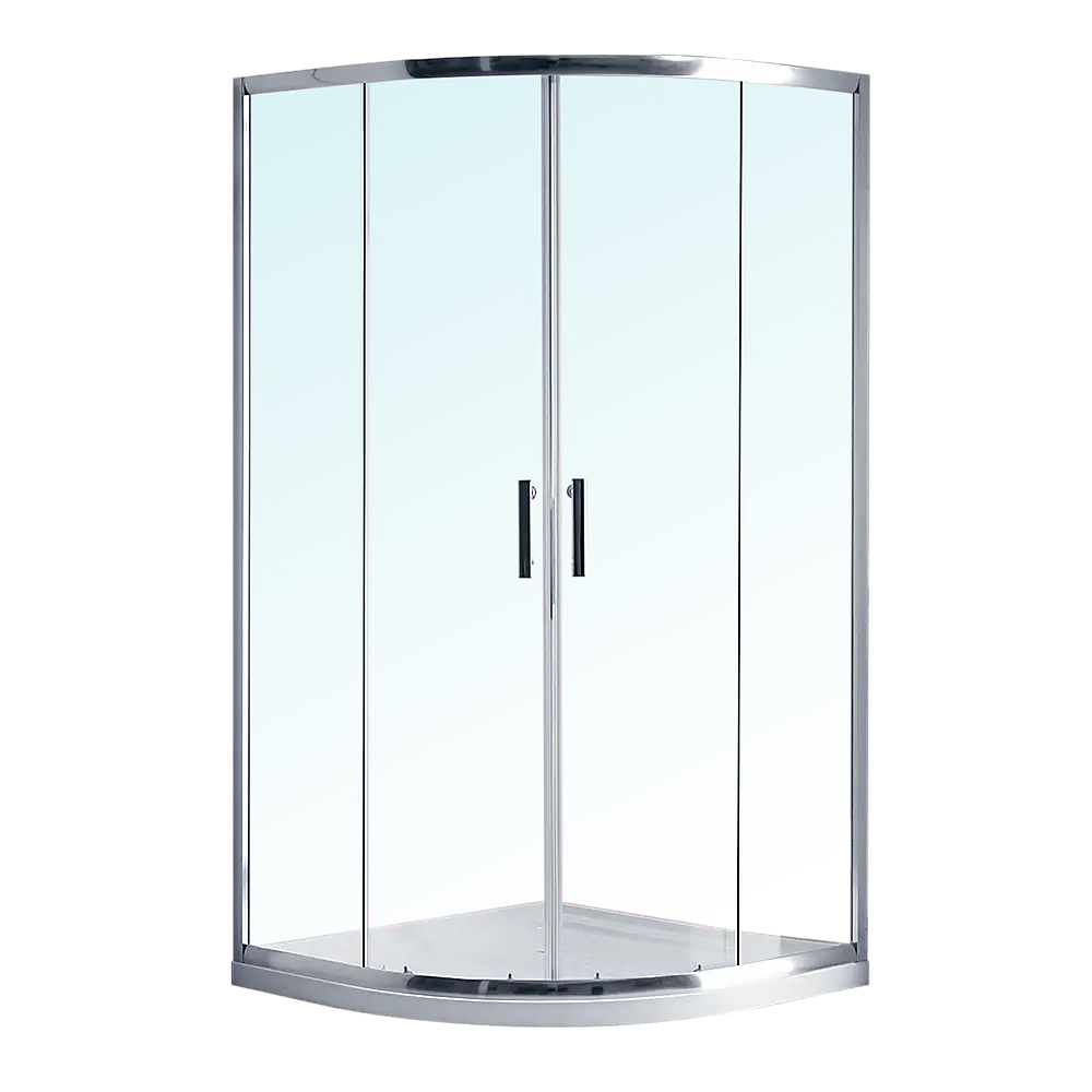 100 x 100cm Rounded Sliding 6mm Curved Shower Screen with Base in Chrome - Furniture > Bathroom > Shower Heads & Screens
