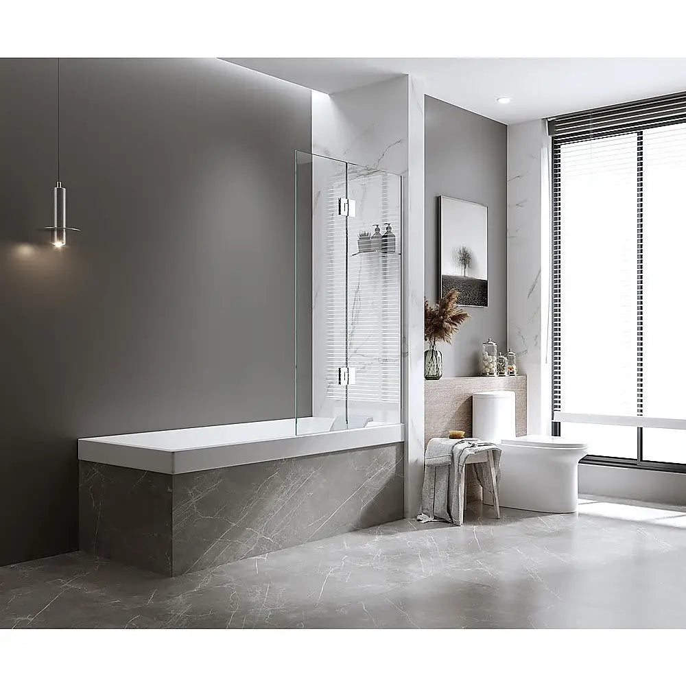 100cm Frameless Glass Bath Screen with Channel and Brass Hinges - Chrome - Furniture > Bathroom > Shower Heads & Screens