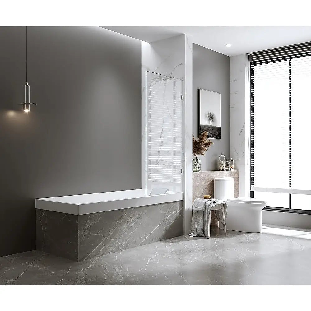 100cm Frameless Glass Bath Screen with Stainless Steel Brackets - Gunmetal - Furniture > Bathroom > Shower Heads &