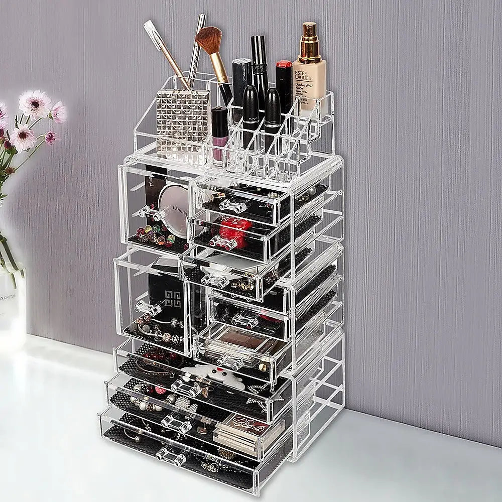 11 Drawers Clear Acrylic Tower Organiser Cosmetic jewellery Luxury Storage Cabinet - Furniture > Office