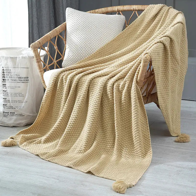 110cm x 150cm Khaki Knitted Sofa Blanket for Autumn and Winter Naps - Home & Garden > Bedding > Blankets & Throws