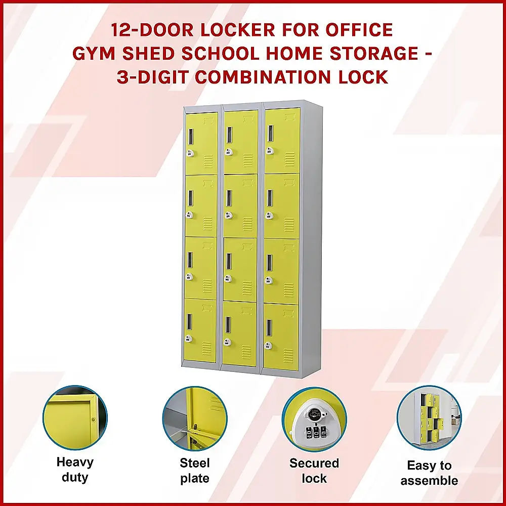 12-Door Locker for Office Gym Shed School Home Storage - 3-Digit Combination Lock - Furniture > Office