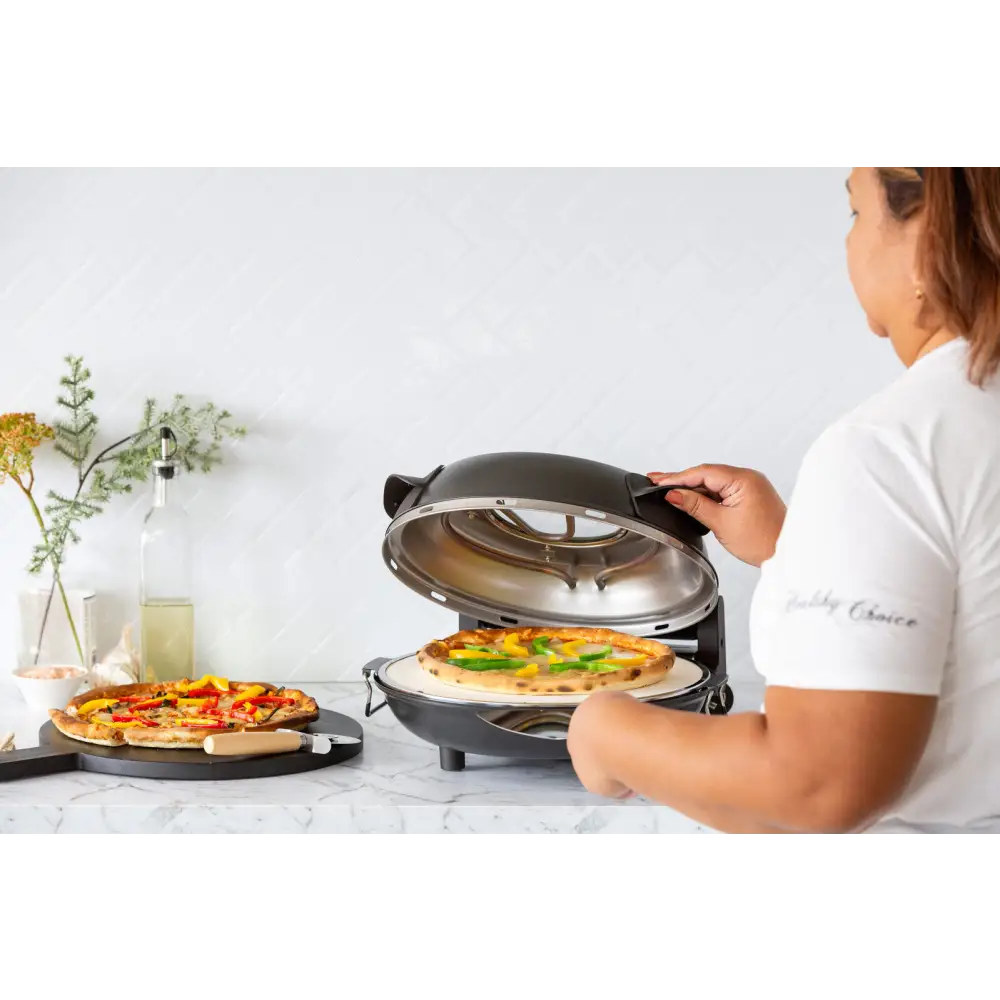 12-inch Pizza Oven with Thermal Control Timer Viewing Window and Removable Stone - Black - Appliances > Kitchen
