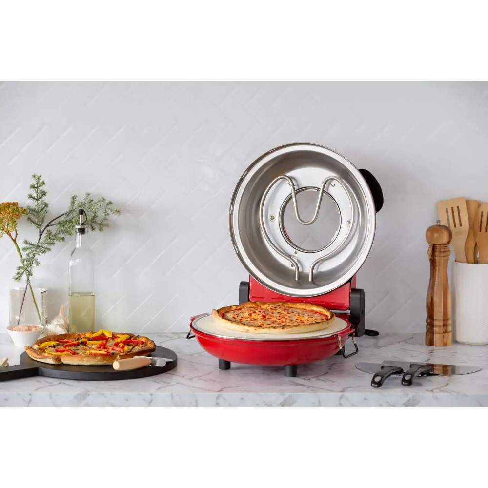 12-inch Pizza Oven with Thermal Control Timer Viewing Window and Removable Stone - Red - Appliances > Kitchen