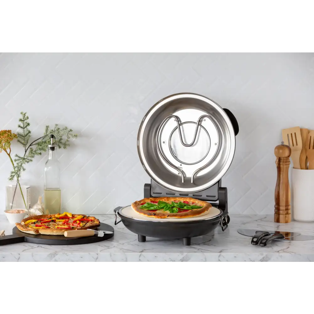 12-inch Pizza Oven with Thermal Control Timer Viewing Window and Removable Stone - Black - Appliances > Kitchen