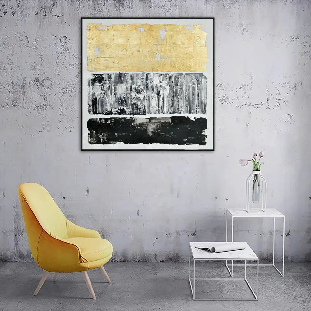 120X120cm Tonal Trilogy Black Framed Hand Painted Canvas Wall Art - Home & Garden > Wall Art