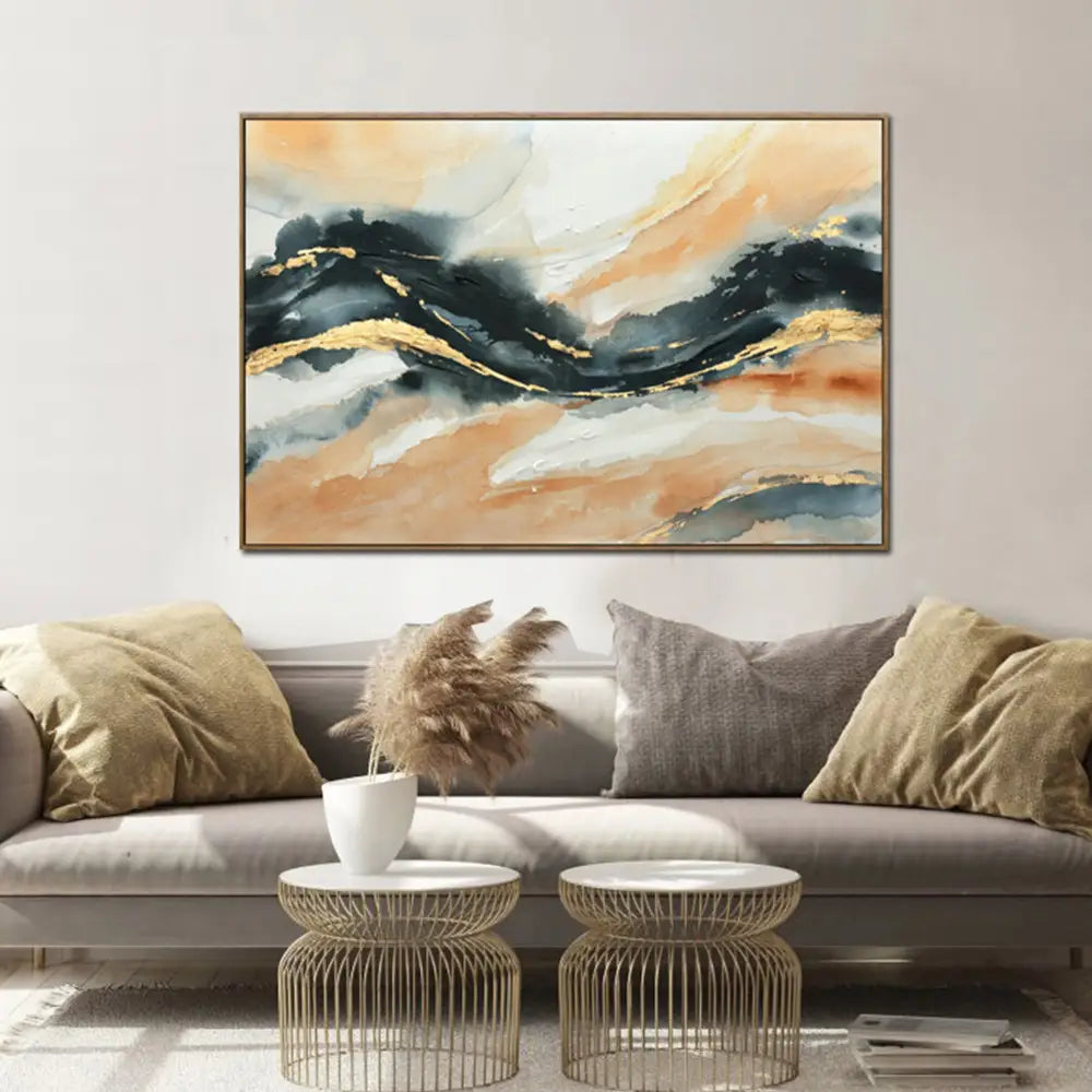 120X80cm Riptide Reverie Dark Wood Framed Hand Painted Canvas Wall Art - Home & Garden > Wall Art