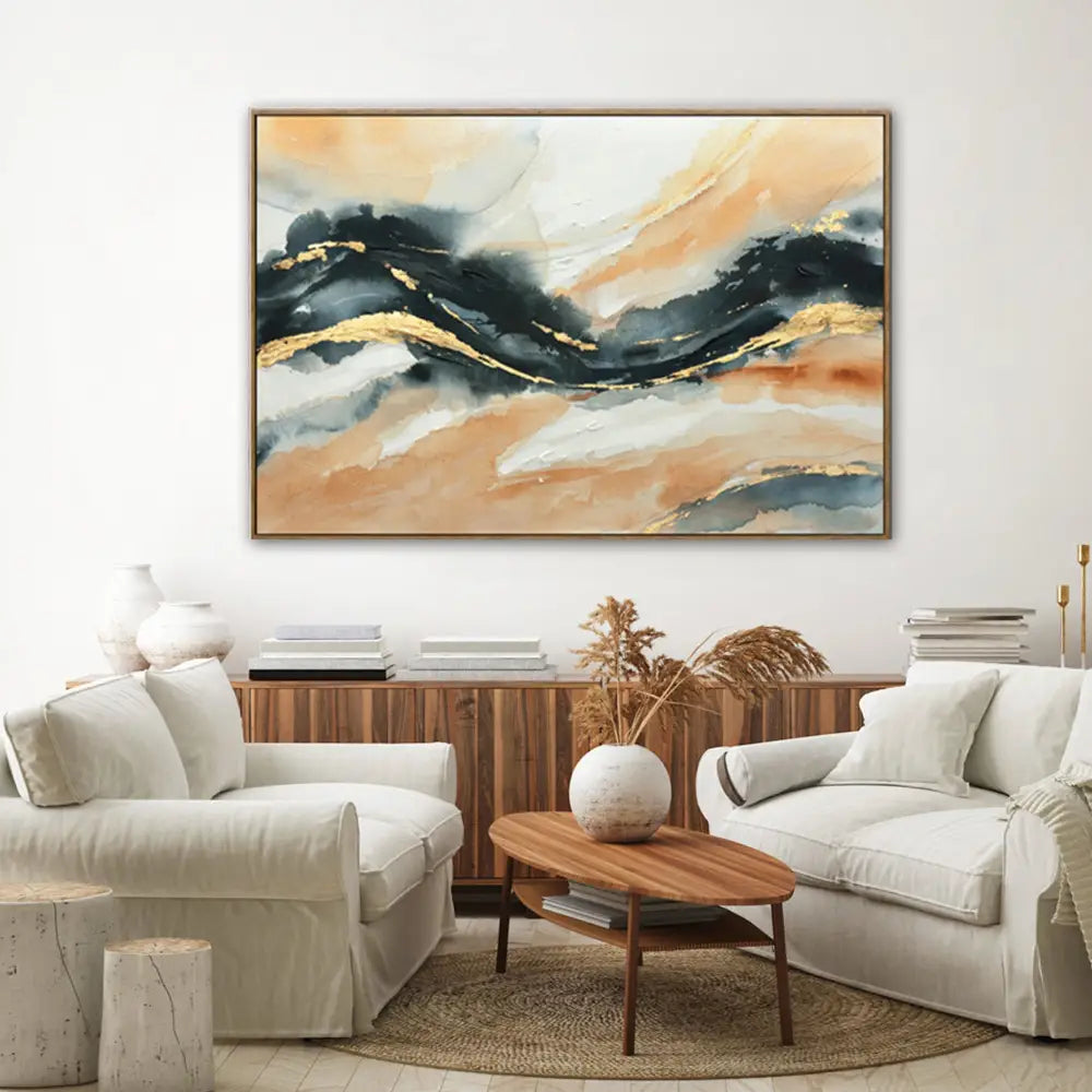 120X80cm Riptide Reverie Dark Wood Framed Hand Painted Canvas Wall Art - Home & Garden > Wall Art