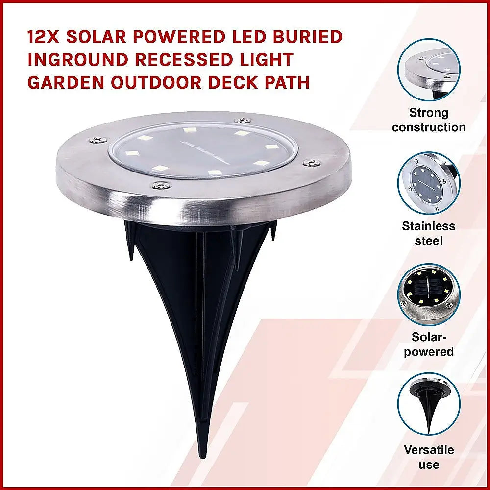 12x Solar Powered LED Buried Inground Recessed Light Garden Outdoor Deck Path - Home & Garden > Garden Lights