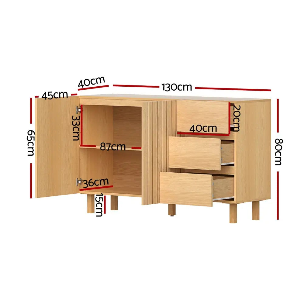 130cm Artiss Buffet Sideboard Cupboard Cabinet Pantry Storage Drawer Pine - Furniture > Dining > Buffets & Sideboards