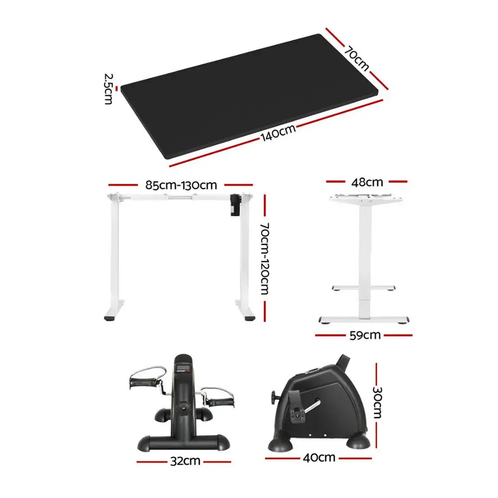 140cm Artiss Electric Standing Desk with Mini Pedal Exercise Bike Home Office - Furniture > Office > Office & Desk