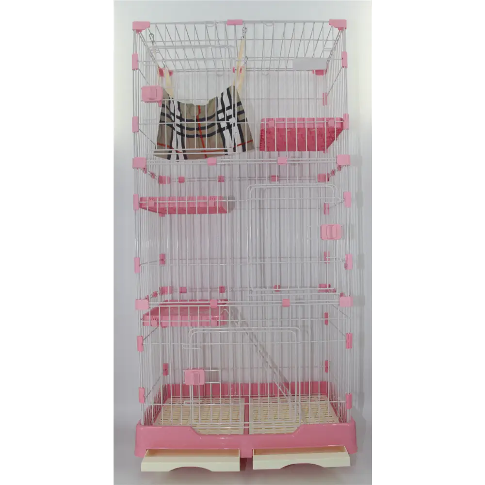 146 cm Pink Pet 4 Level Cat Cage House With Litter Tray & Wheel 72x47x146 cm - Pet Care > Coops & Hutches > Small