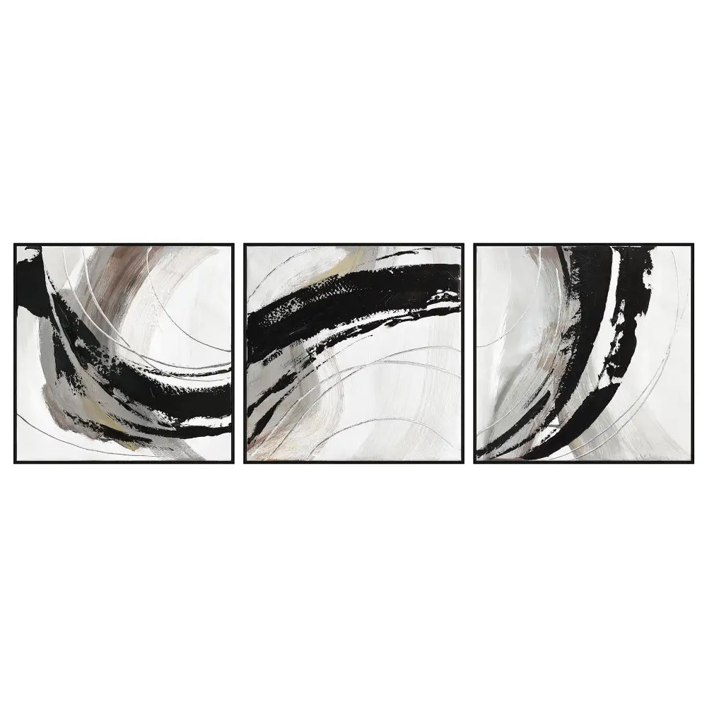 150X50cm Set of 3 Black Framed Hand Painted Canvas Wall Art - Home & Garden > Wall Art