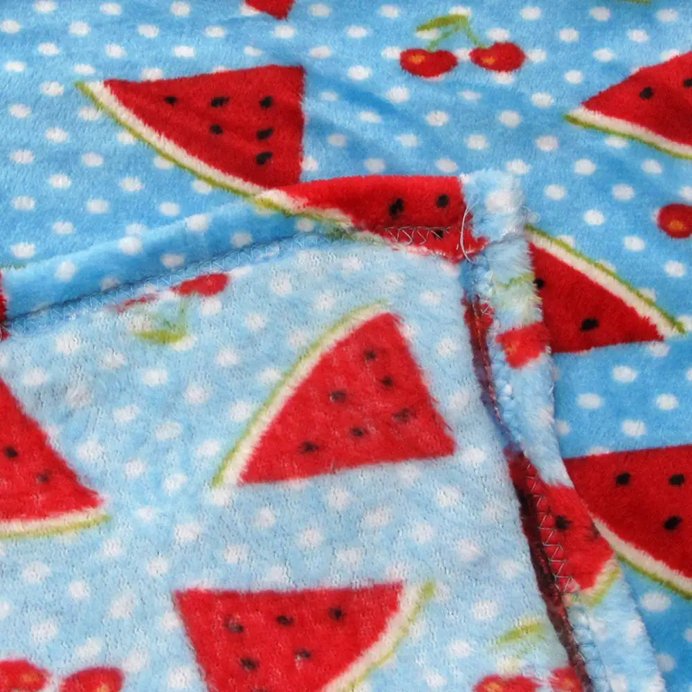 190GSM Girls Cute Ultra Soft Coral Fleece Throw 127 x 152cm Watermelon & Cherries - Home & Garden > Bedding