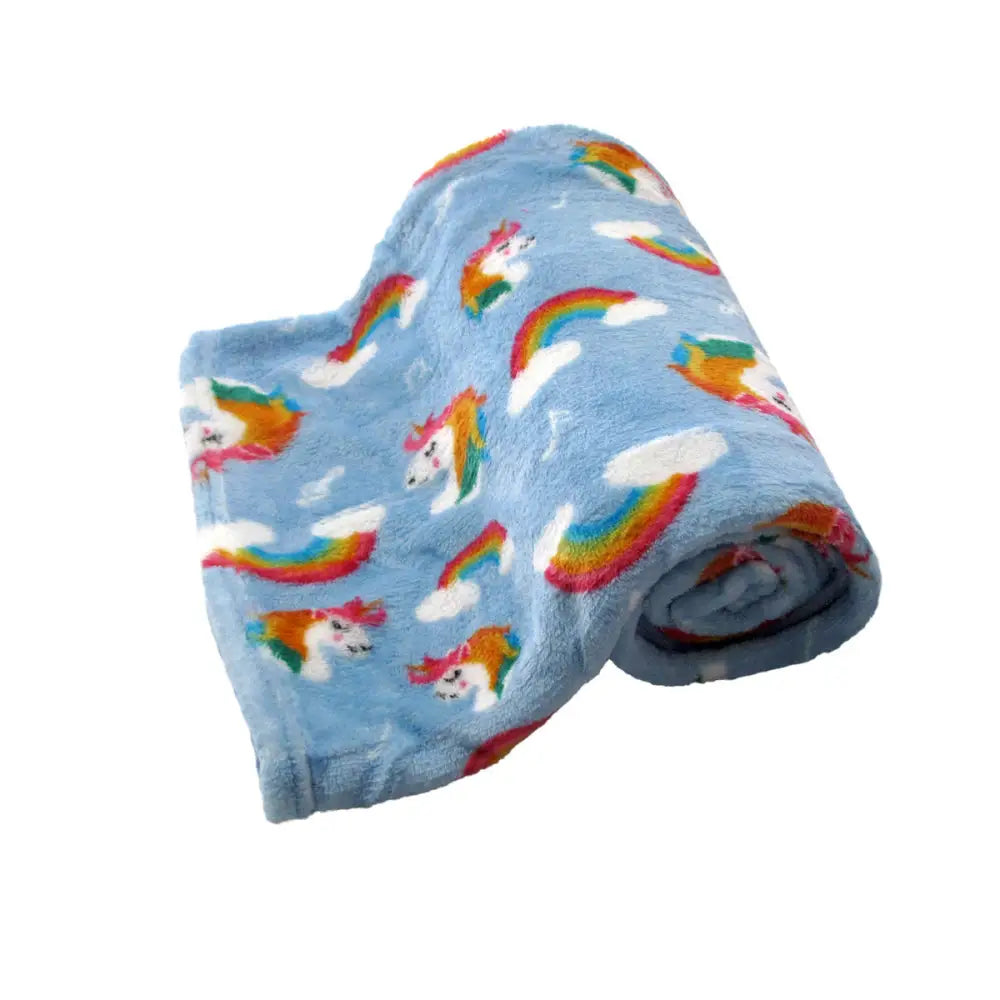 190GSM Girls Cute Ultra Soft Coral Fleece Throw 127 x 152cm Rainbow Unicorns - Home & Garden > Bedding