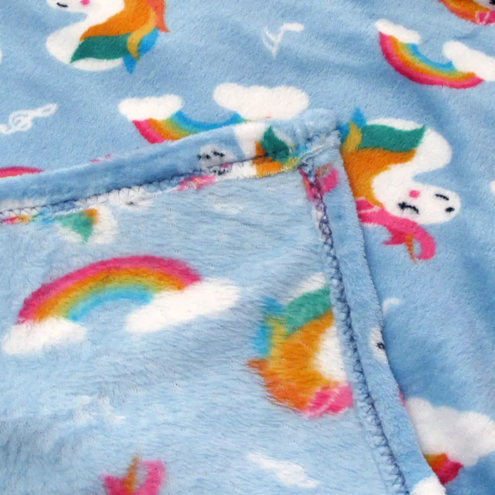 190GSM Girls Cute Ultra Soft Coral Fleece Throw 127 x 152cm Rainbow Unicorns - Home & Garden > Bedding