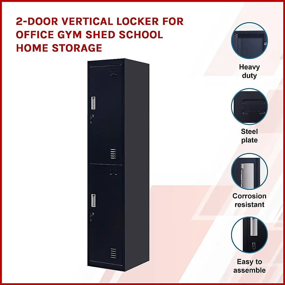 2-Door Vertical Locker for Office Gym Shed School Home Storage - Furniture > Office