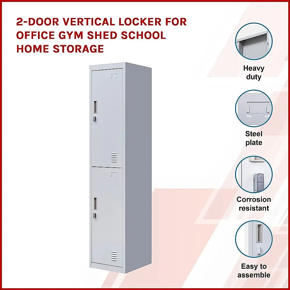 2-Door Vertical Locker for Office Gym Shed School Home Storage - Furniture > Office
