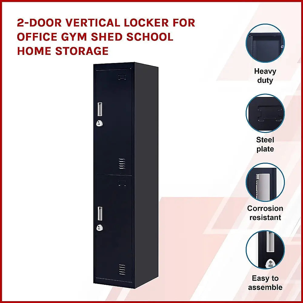 2-Door Vertical Locker for Office Gym Shed School Home Storage - Furniture > Office
