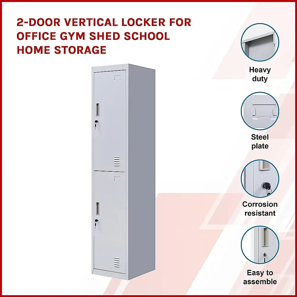 2-Door Vertical Locker for Office Gym Shed School Home Storage - Furniture > Office