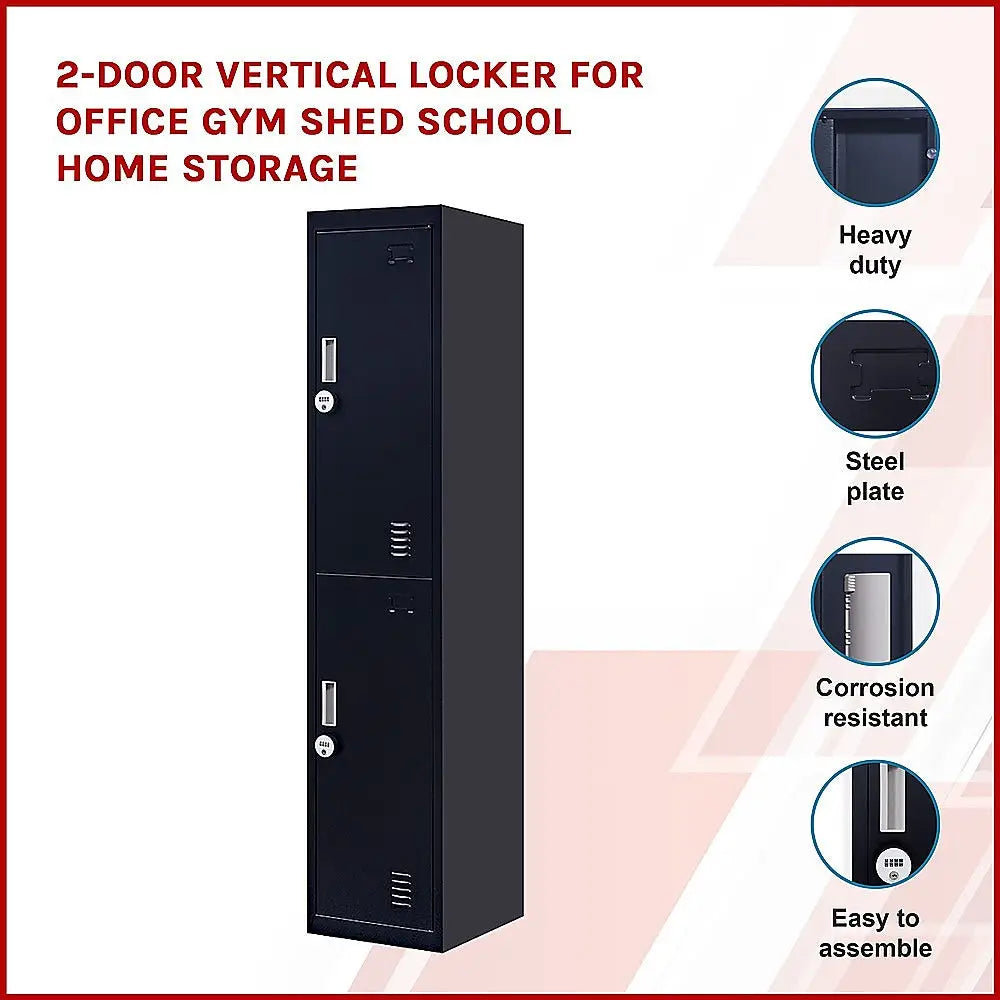 2-Door Vertical Locker for Office Gym Shed School Home Storage - Furniture > Office