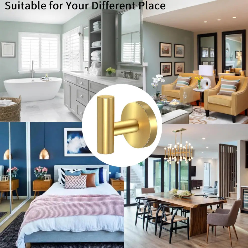 2 Pcs Wall Mount Bathroom Towel Hooks Holder Cloth Hanger Hook Kitchen Door Hanger Gold - Furniture > Living Room >