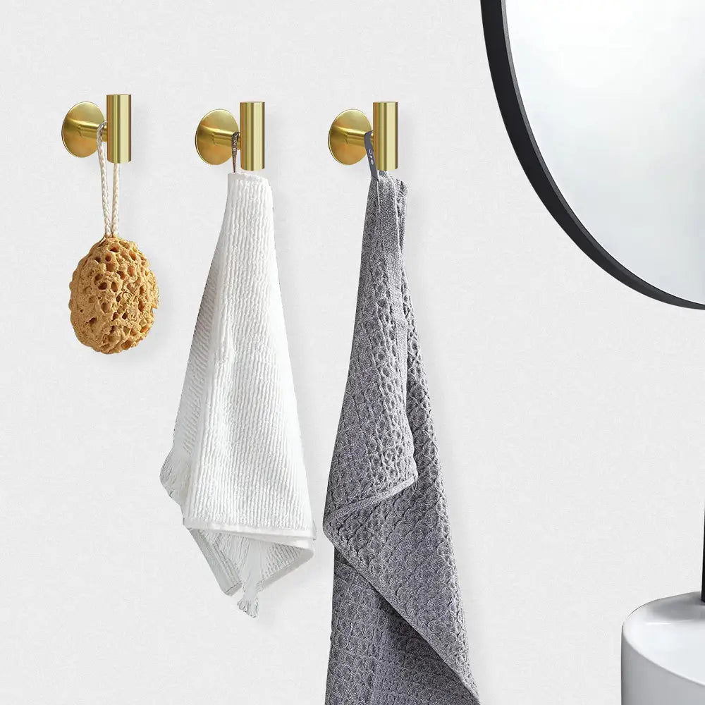 2 Pcs Wall Mount Self Adhesive Bathroom Towel Hooks Holder Cloth Hanger Hook Door Hanger Gold - Audio & Video > Musical