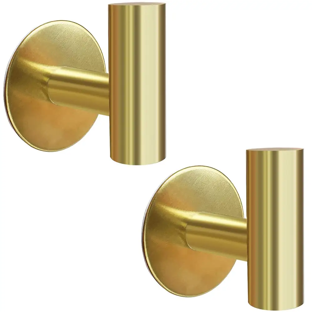 2 Pcs Wall Mount Self Adhesive Bathroom Towel Hooks Holder Cloth Hanger Hook Door Hanger Gold - Audio & Video > Musical