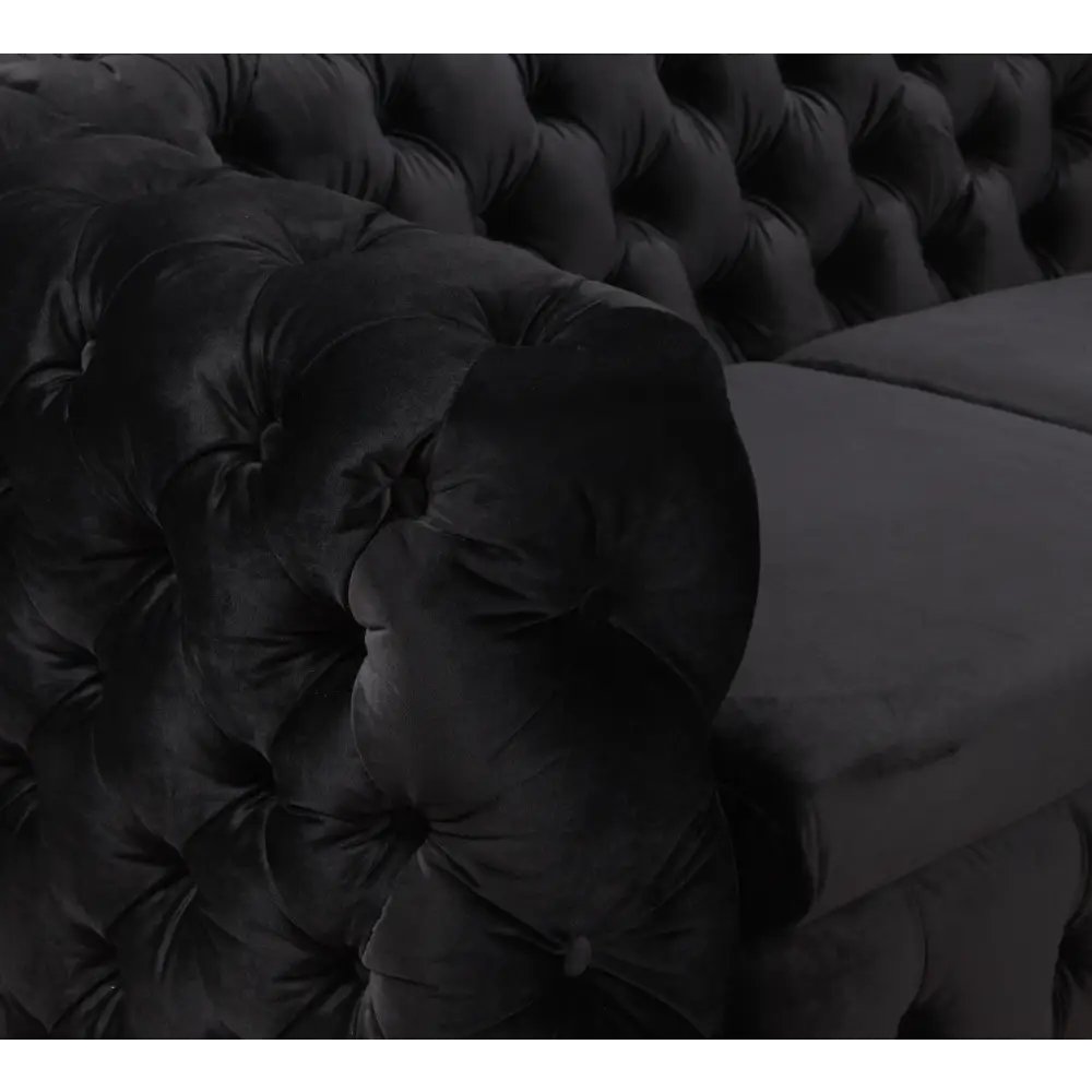2 Seater Sofa Classic Button Tufted Lounge in Black Velvet Fabric with Metal Legs - Furniture > Sofas