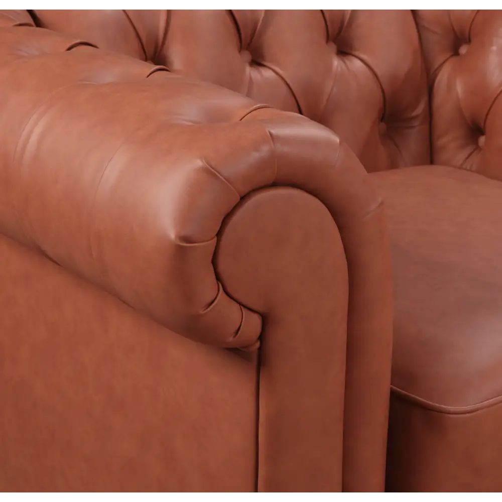 2 Seater Brown Sofa Lounge Chesterfireld Style Button Tufted in Faux Leather - Furniture > Sofas