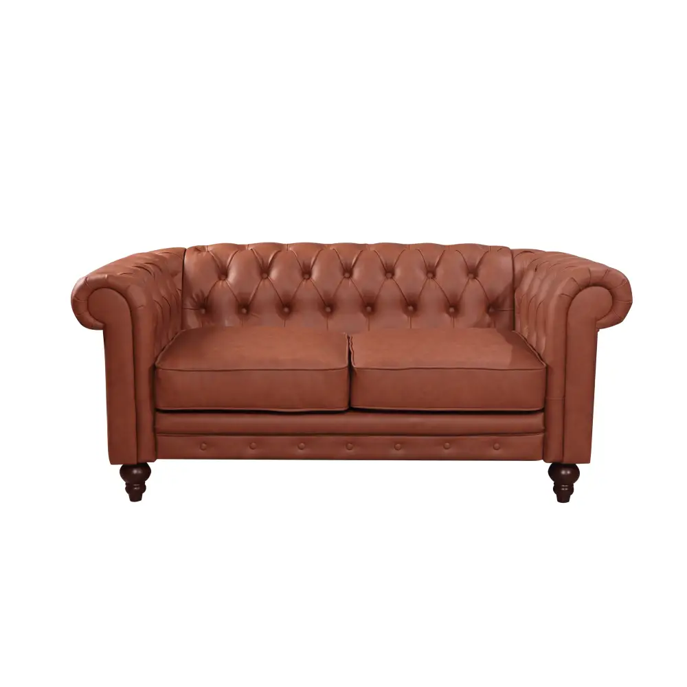 2 Seater Brown Sofa Lounge Chesterfireld Style Button Tufted in Faux Leather - Furniture > Sofas