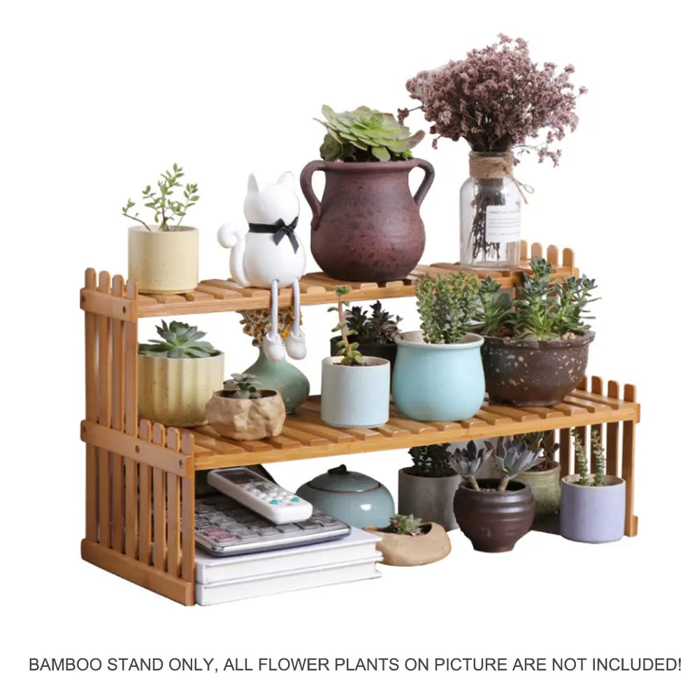 2 Tier Bamboo Plant Stand Shelves Flower Pot Rack Garden Indoor Outdoor Patio - Home & Garden > Garden Furniture