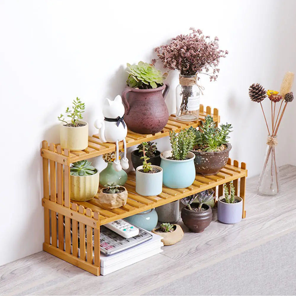 2 Tier Bamboo Plant Stand Shelves Flower Pot Rack Garden Indoor Outdoor Patio - Home & Garden > Garden Furniture