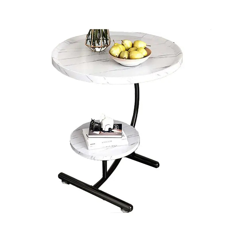 2 Tier End Table Sofa Side End Table Round Nightstand with Sturdy Metal Frame - Furniture > Living Room