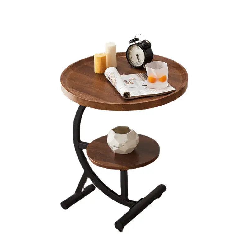 2 Tier End Table Sofa Side End Table Round Nightstand with Sturdy Metal Frame - Furniture > Living Room
