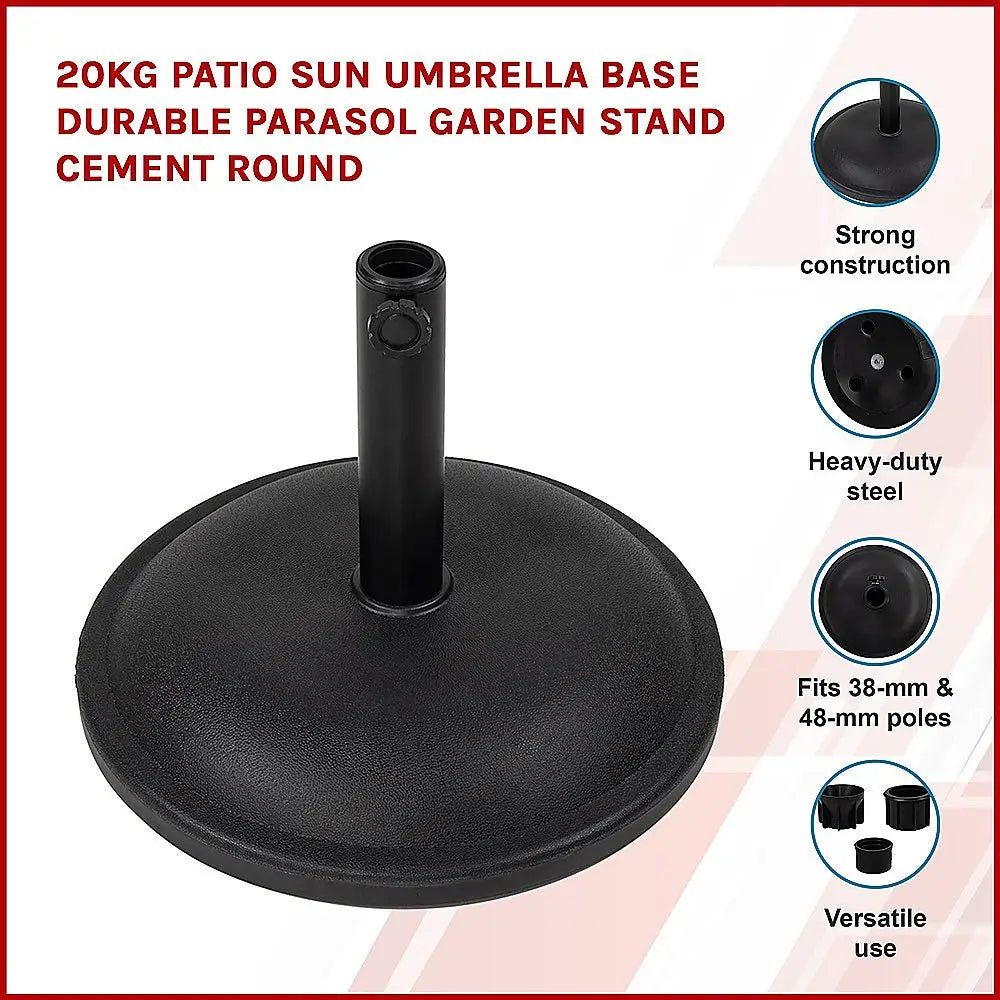 20kg Patio Sun Umbrella Base Durable Parasol Garden Stand Cement Round - Home & Garden > Shading