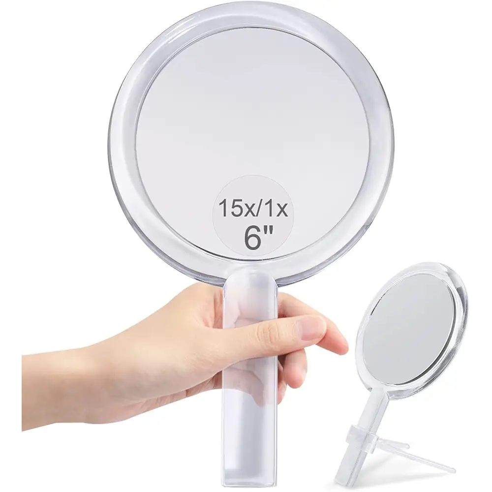 20X Magnifying Hand Mirror Two Sided Use for Makeup Application Tweezing and Blackhead/Blemish Removal (15 cm Silver)