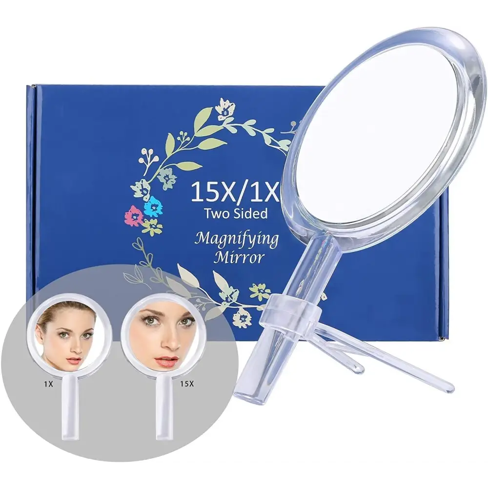 20X Magnifying Hand Mirror Two Sided Use for Makeup Application Tweezing and Blackhead/Blemish Removal (15 cm Silver)