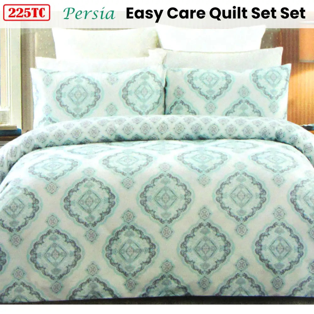 225TC Persia Cotton Rich Easy Care Quilt Cover Set Queen - Home & Garden > Bedding